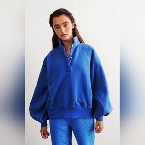 Women's Blue Collared 1/4 Snap Pullover Sweatshirt